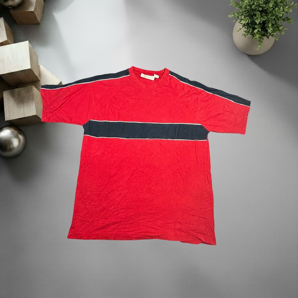Vintage 90s Box Office Striped T-Shirt Mens Large Red Navy Y2K Skater Streetwear